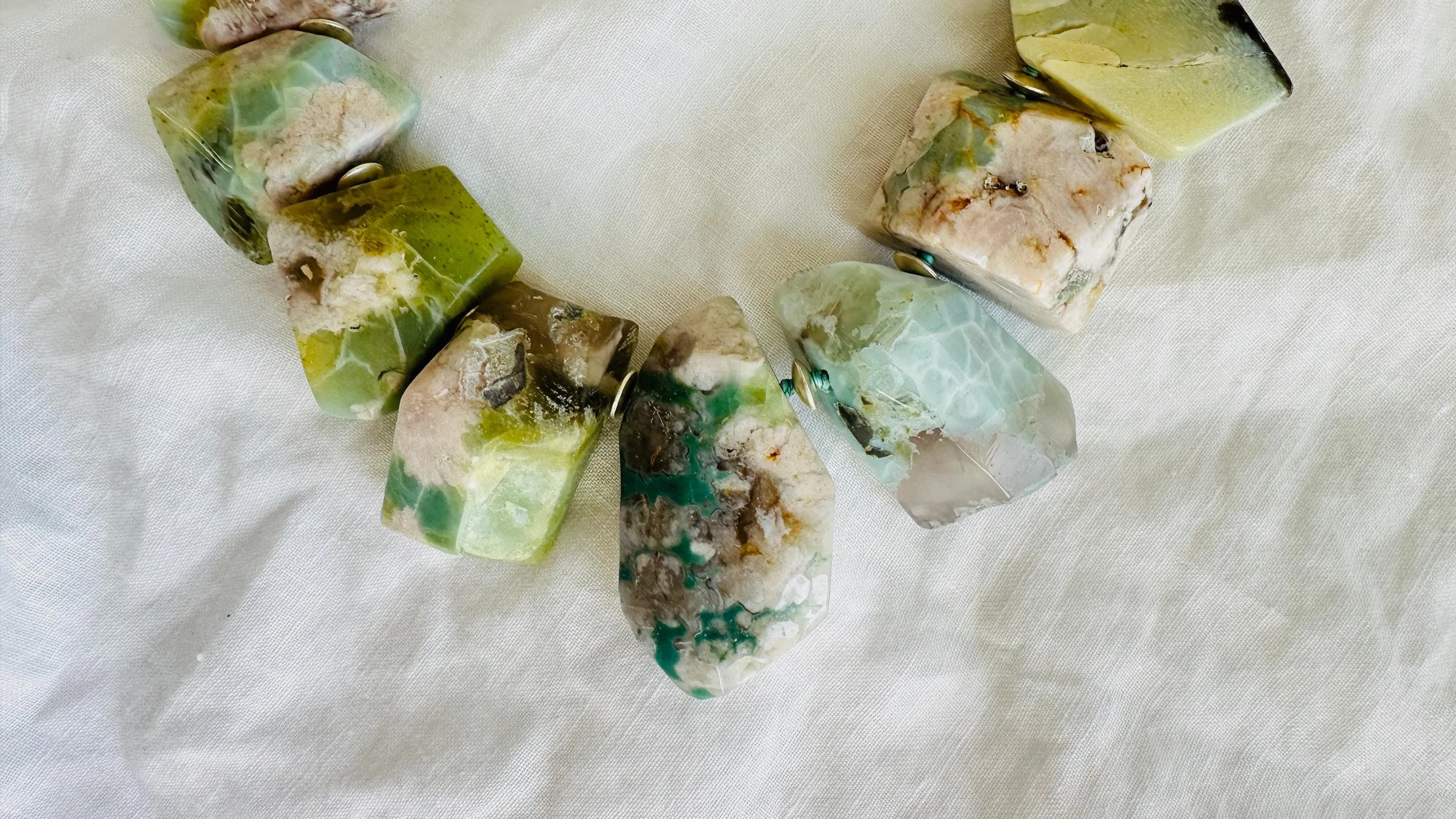 Green Flower Agate Necklace. Handmade Sterling Silver Designer Jewelry. Statement Necklace. Maximalist Jewelry.