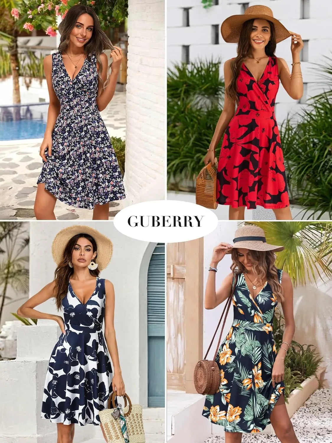 GUBERRY Womens Wrap V Neck Sleeveless Sundress Summer Flare Tank Dress with Pockets …