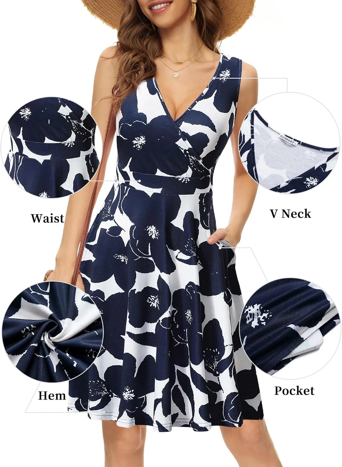 GUBERRY Womens Wrap V Neck Sleeveless Sundress Summer Flare Tank Dress with Pockets …