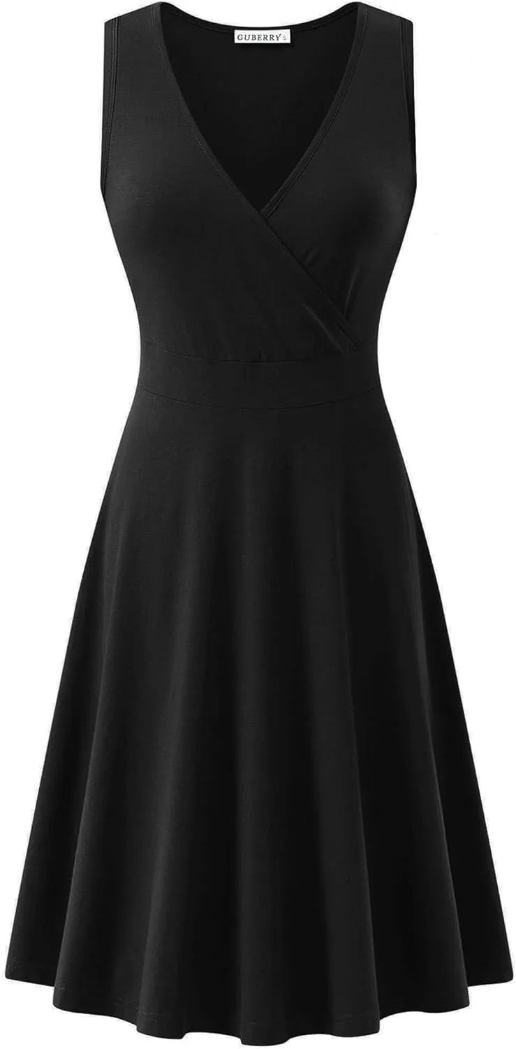 GUBERRY Womens Wrap V Neck Sleeveless Sundress Summer Flare Tank Dress with Pockets …