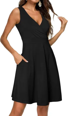 GUBERRY Womens Wrap V Neck Sleeveless Sundress Summer Flare Tank Dress with Pockets …