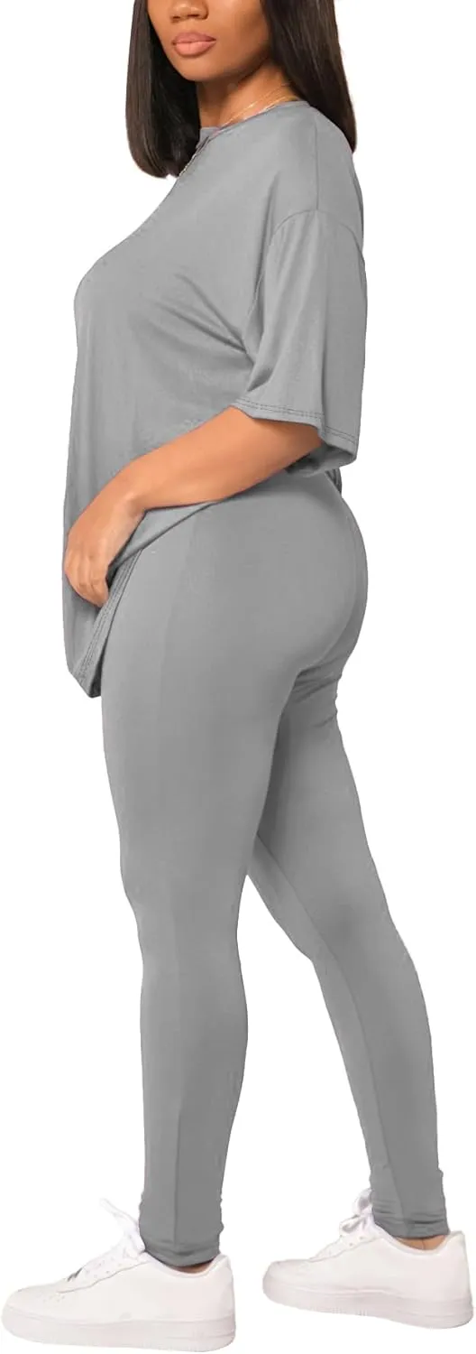 HBQ Women 2 Piece Outfits Summer Sweatsuits Drop Shoulder Tracksuits Biker Short Workout Jogger Sets