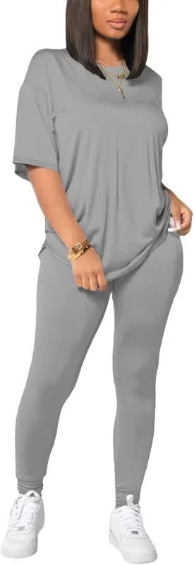 HBQ Women 2 Piece Outfits Summer Sweatsuits Drop Shoulder Tracksuits Biker Short Workout Jogger Sets