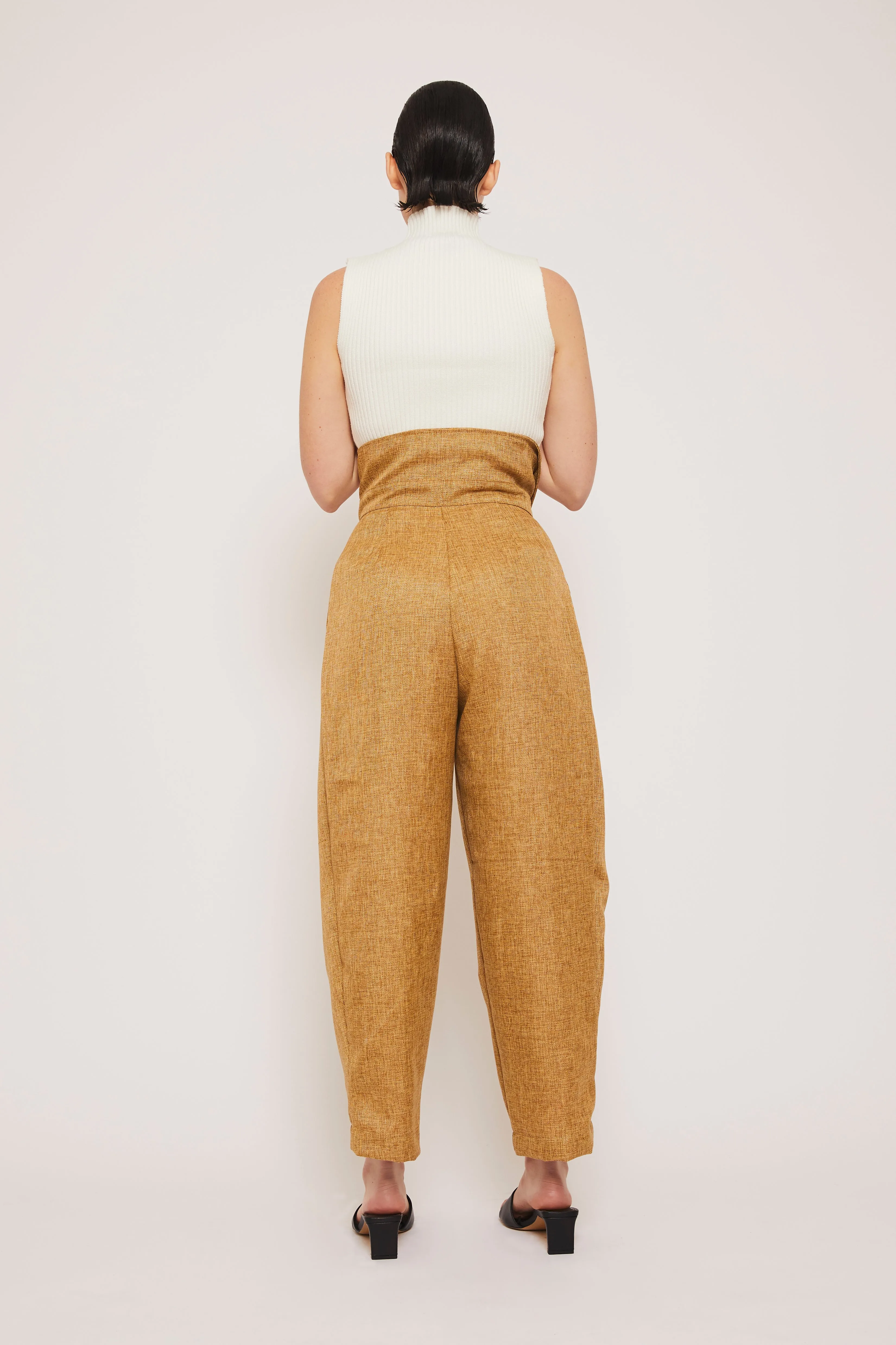 High Waist Retro Linen Pants - Oak