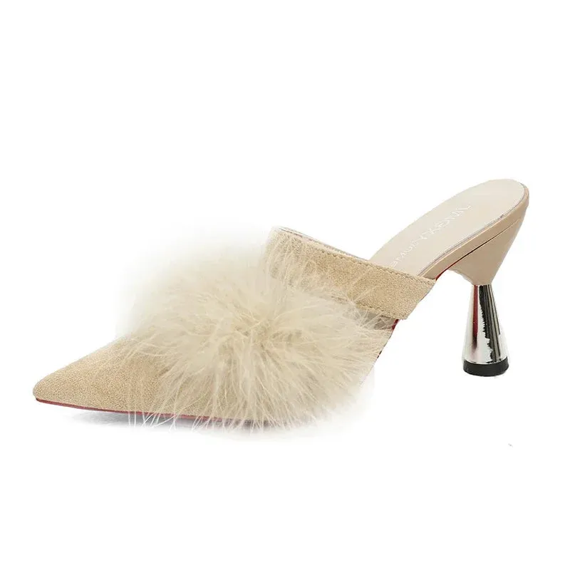 Hnzxzm Women High Heels Slippers Fashion Thin High Heels Sandals Woman Lace-up Slides Female Shoes Fashion Sandals Lady Party Shoes