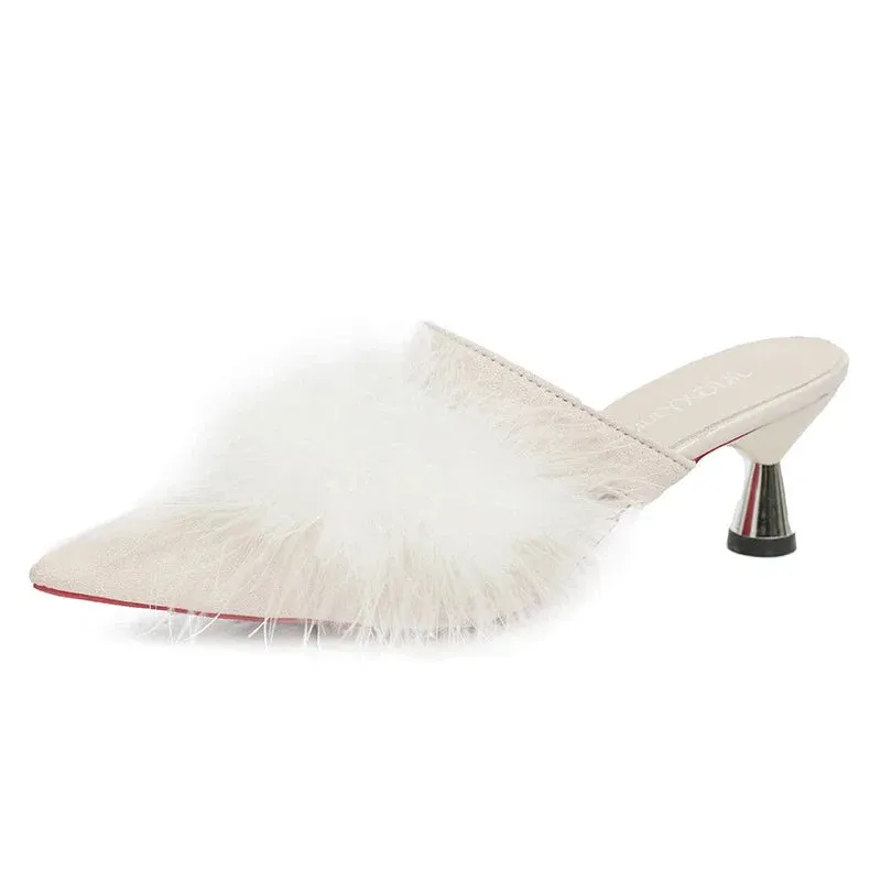 Hnzxzm Women High Heels Slippers Fashion Thin High Heels Sandals Woman Lace-up Slides Female Shoes Fashion Sandals Lady Party Shoes