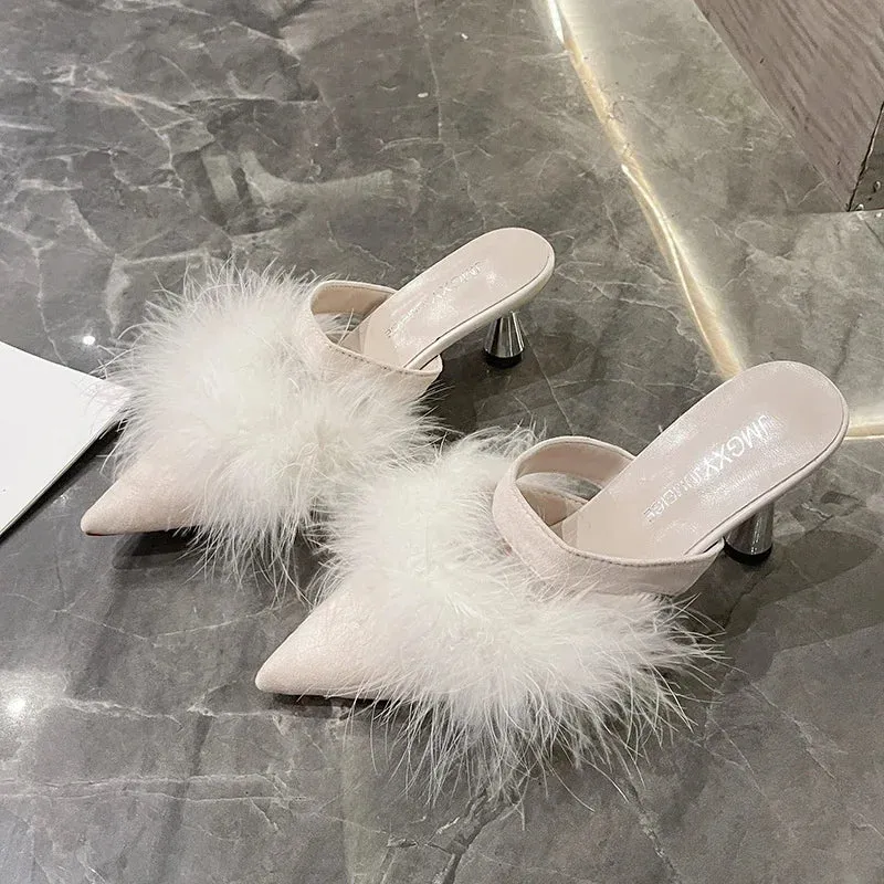 Hnzxzm Women High Heels Slippers Fashion Thin High Heels Sandals Woman Lace-up Slides Female Shoes Fashion Sandals Lady Party Shoes