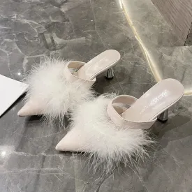 Hnzxzm Women High Heels Slippers Fashion Thin High Heels Sandals Woman Lace-up Slides Female Shoes Fashion Sandals Lady Party Shoes