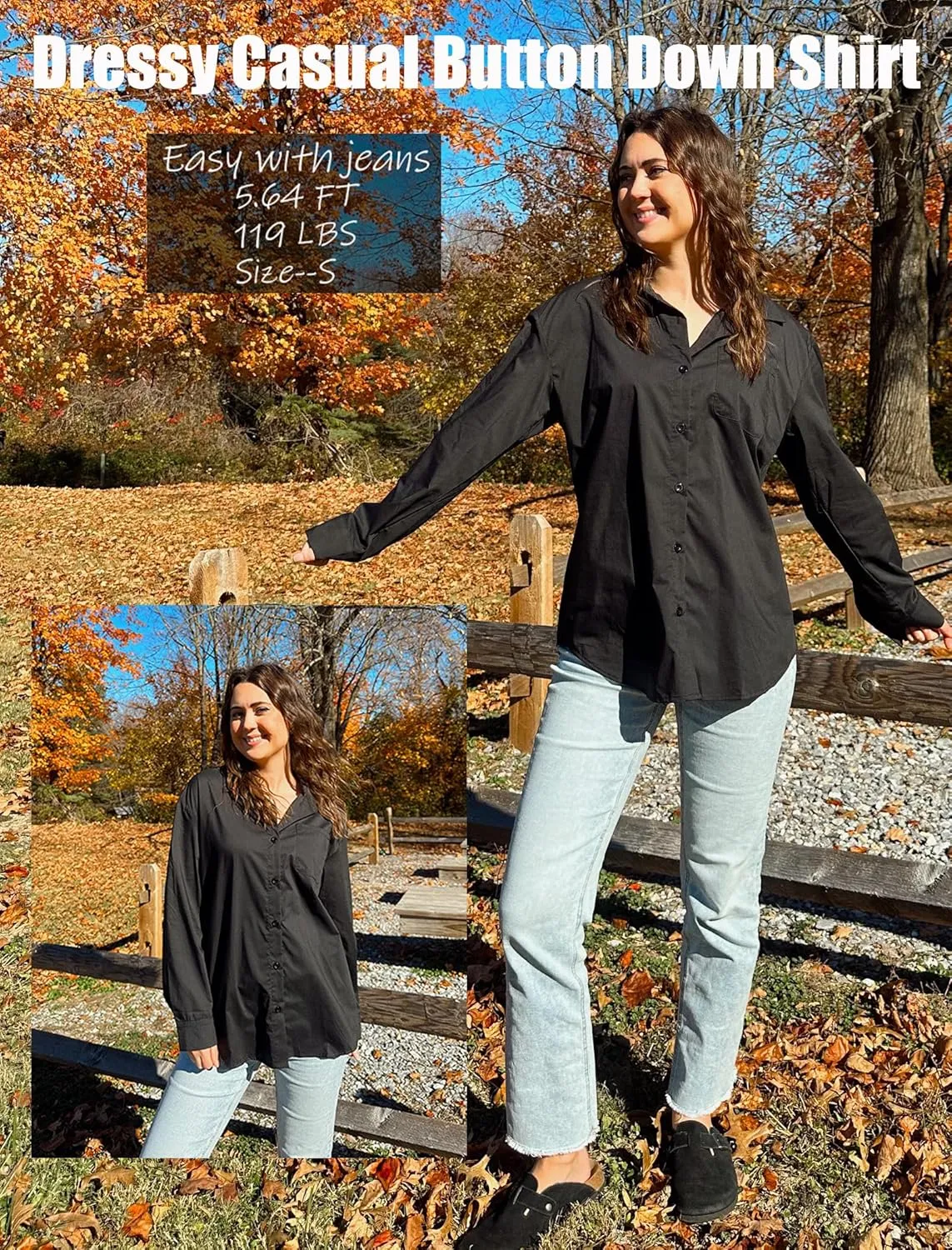 HOTOUCH Womens Button Down Shirt Basic Work Office Drop Shoulder Blouse Casual Loose Long Sleeve Tops with Pocket