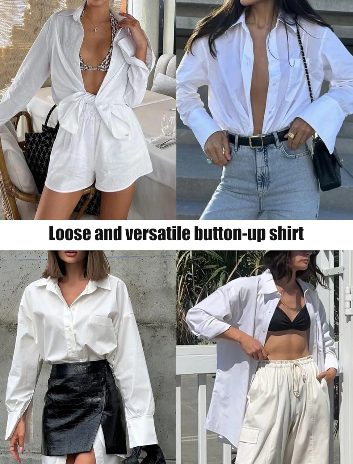HOTOUCH Womens Button Down Shirt Basic Work Office Drop Shoulder Blouse Casual Loose Long Sleeve Tops with Pocket