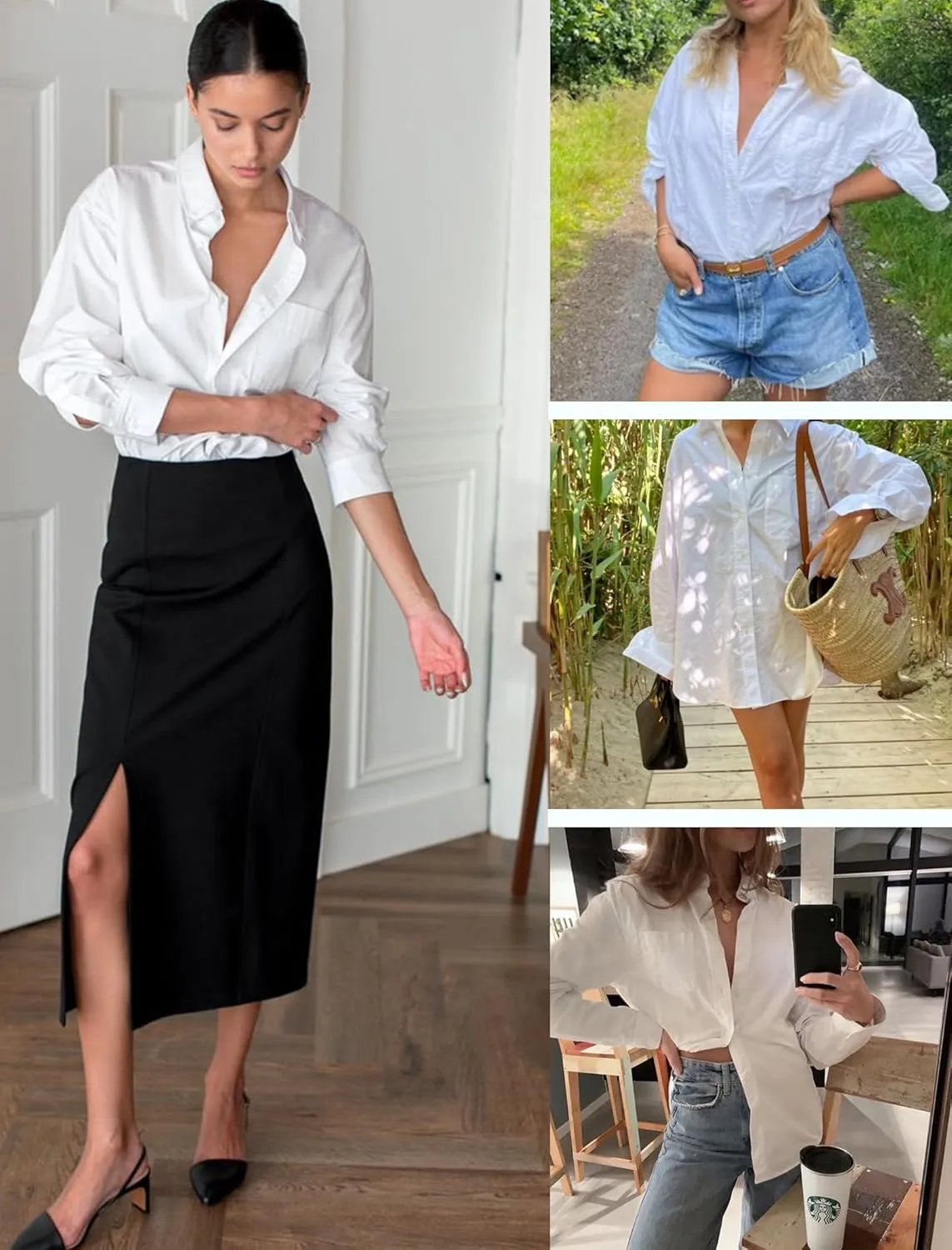 HOTOUCH Womens Button Down Shirt Basic Work Office Drop Shoulder Blouse Casual Loose Long Sleeve Tops with Pocket