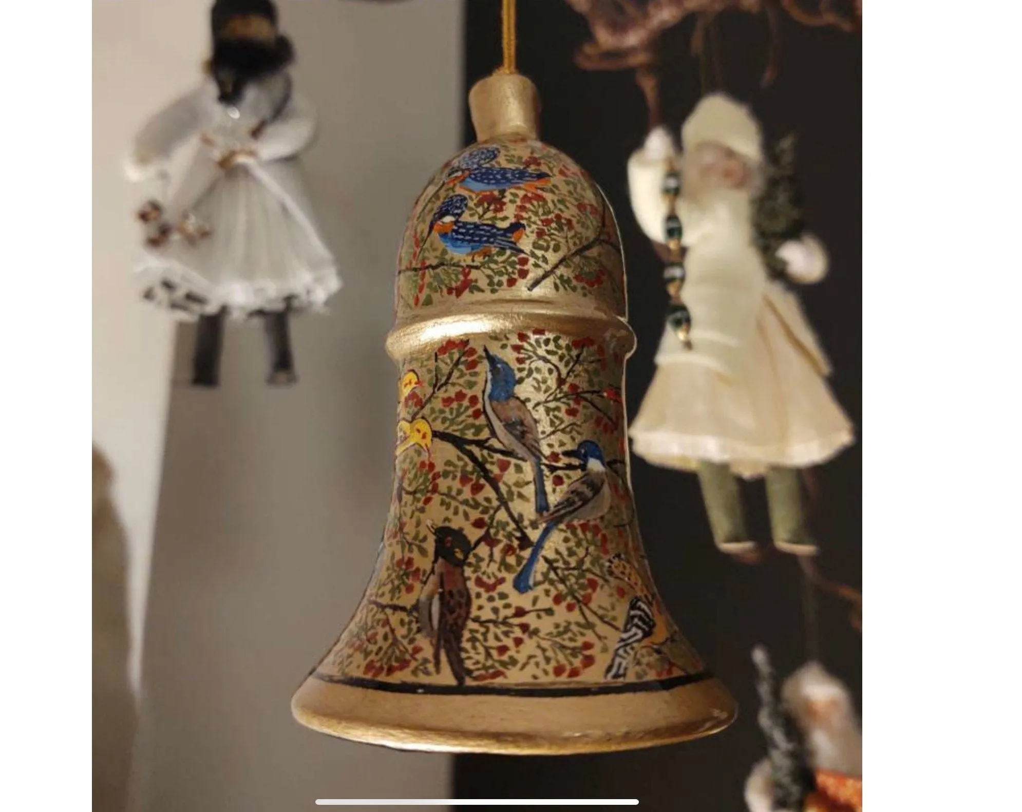 Indie room decor bells made of paper mache, generally used as Christmas decor for kids desks, handmade jingle bell sets