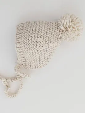 Littles Garter Stitch Knit Bonnet - Natural