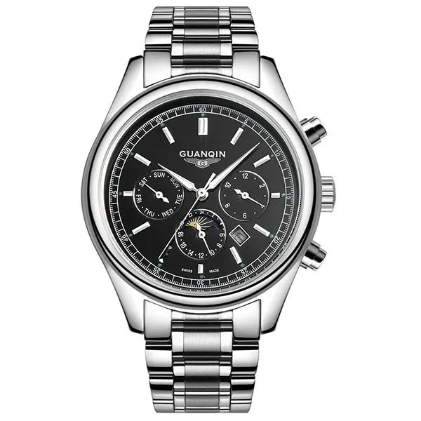 Luxury Brand GUANQIN New Fashion & Casual Full Stainless Steel Multifunctional Men Quartz Watches Clock