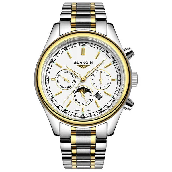 Luxury Brand GUANQIN New Fashion & Casual Full Stainless Steel Multifunctional Men Quartz Watches Clock