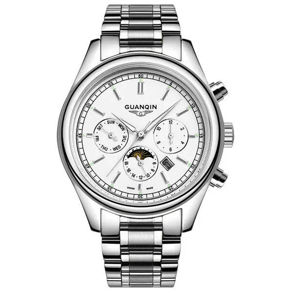 Luxury Brand GUANQIN New Fashion & Casual Full Stainless Steel Multifunctional Men Quartz Watches Clock