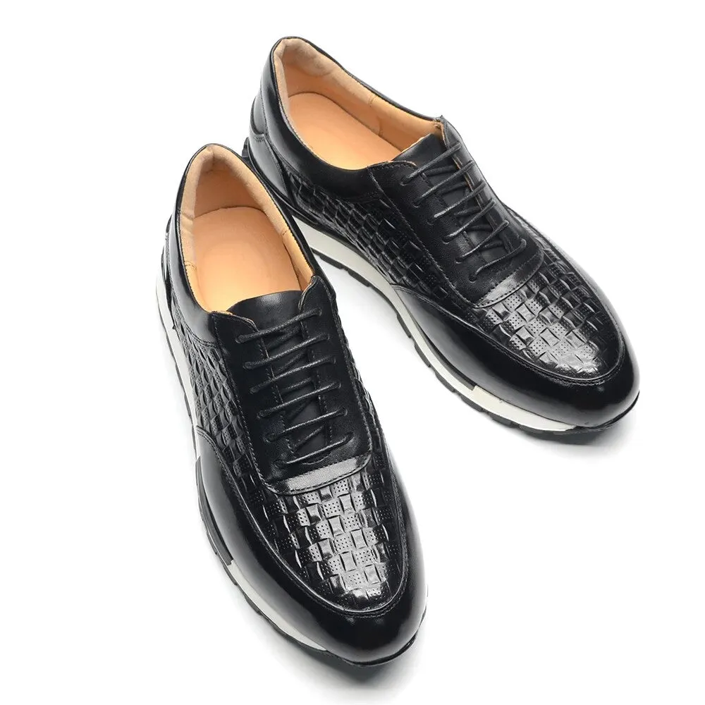 Luxury leather sneakers for men Plaid leather business casual shoes