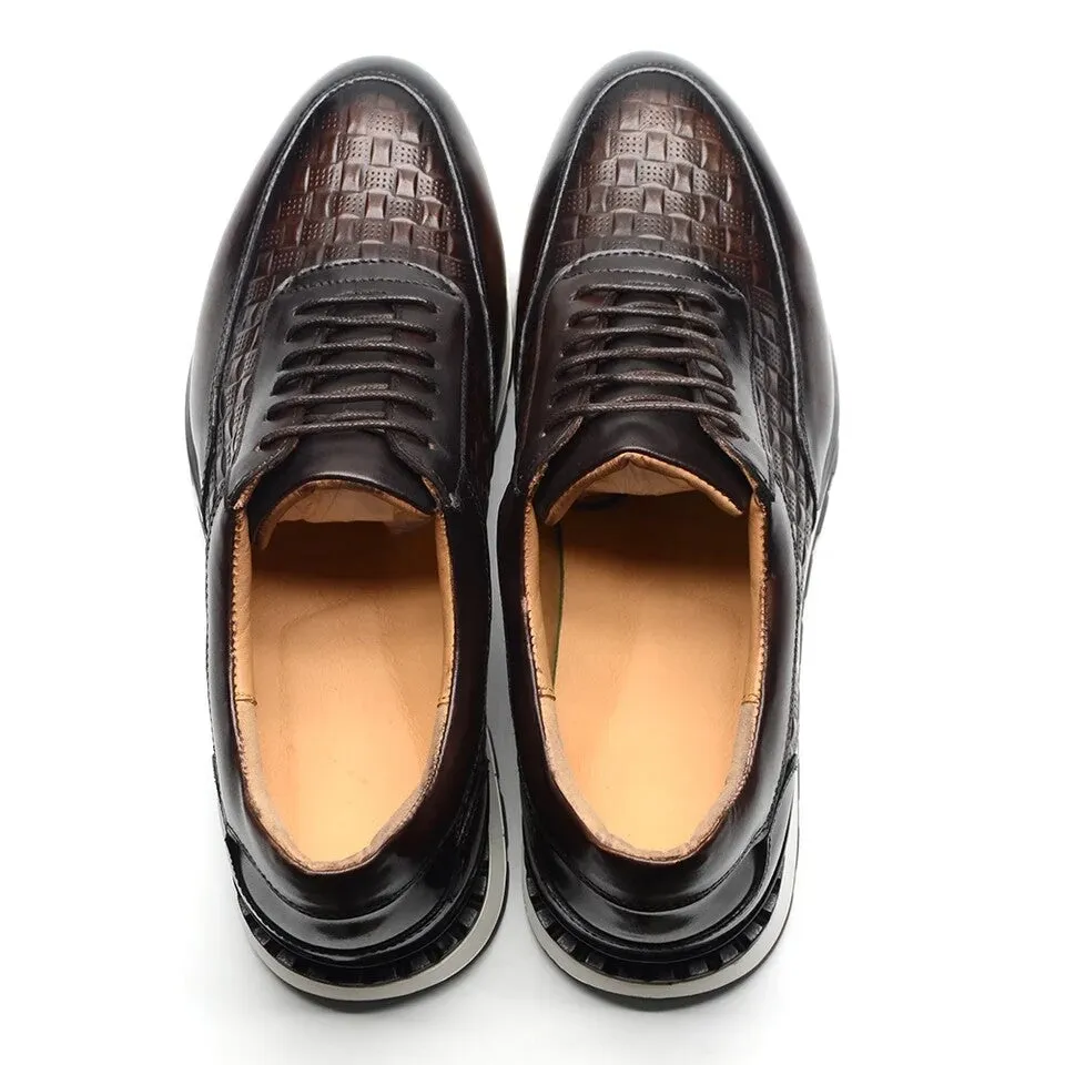 Luxury leather sneakers for men Plaid leather business casual shoes