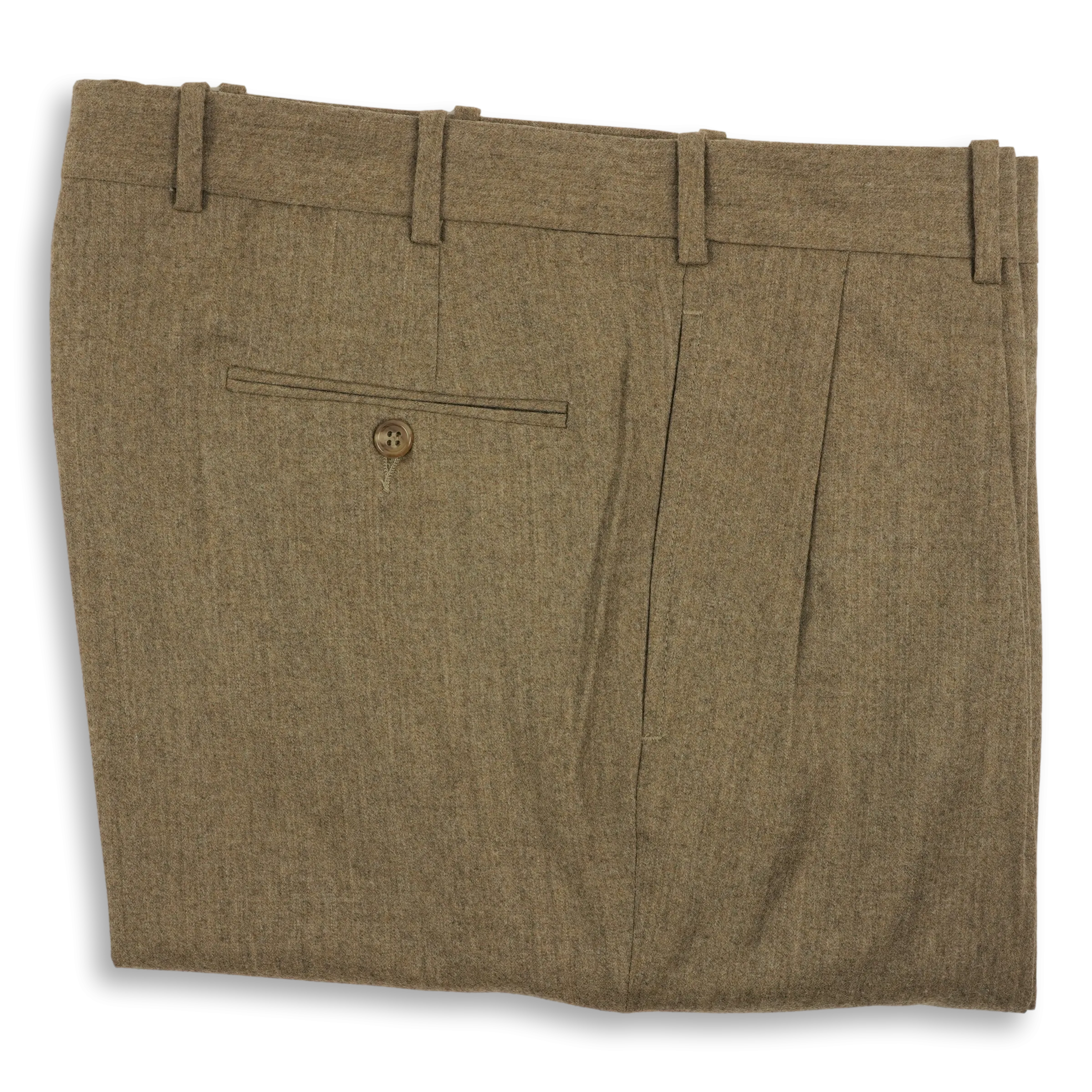 Medium Brown Flannel Forward Pleated Trousers