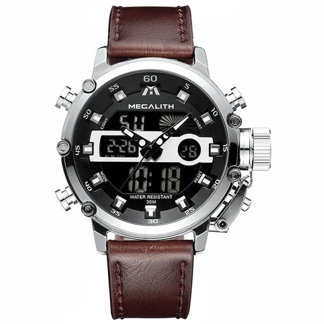 MEGALITH Sport Waterproof Men's Watches With Luminous Dual Display and Alarm