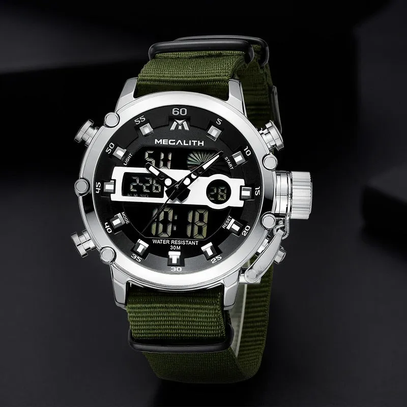 MEGALITH Sport Waterproof Men's Watches With Luminous Dual Display and Alarm