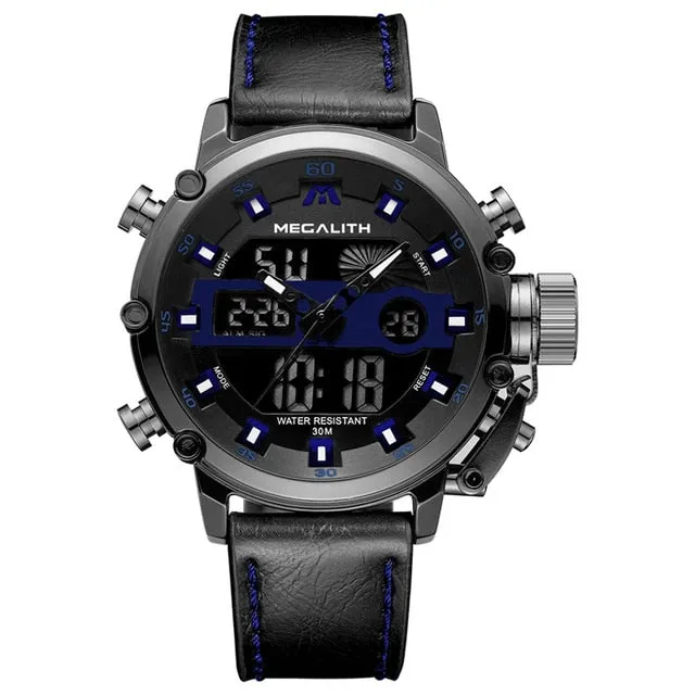 MEGALITH Sport Waterproof Men's Watches With Luminous Dual Display and Alarm