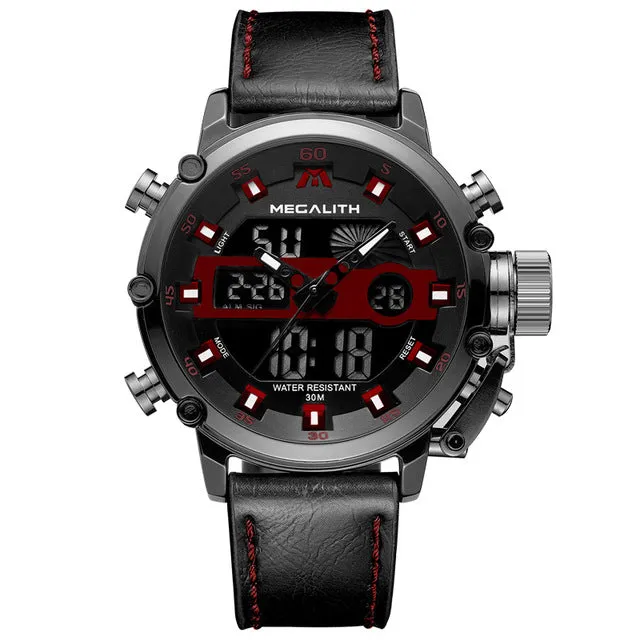 MEGALITH Sport Waterproof Men's Watches With Luminous Dual Display and Alarm