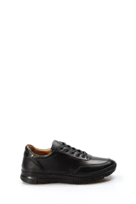 Men's Black Perforated Leather Sneakers with Cushioned Sole - Wessi