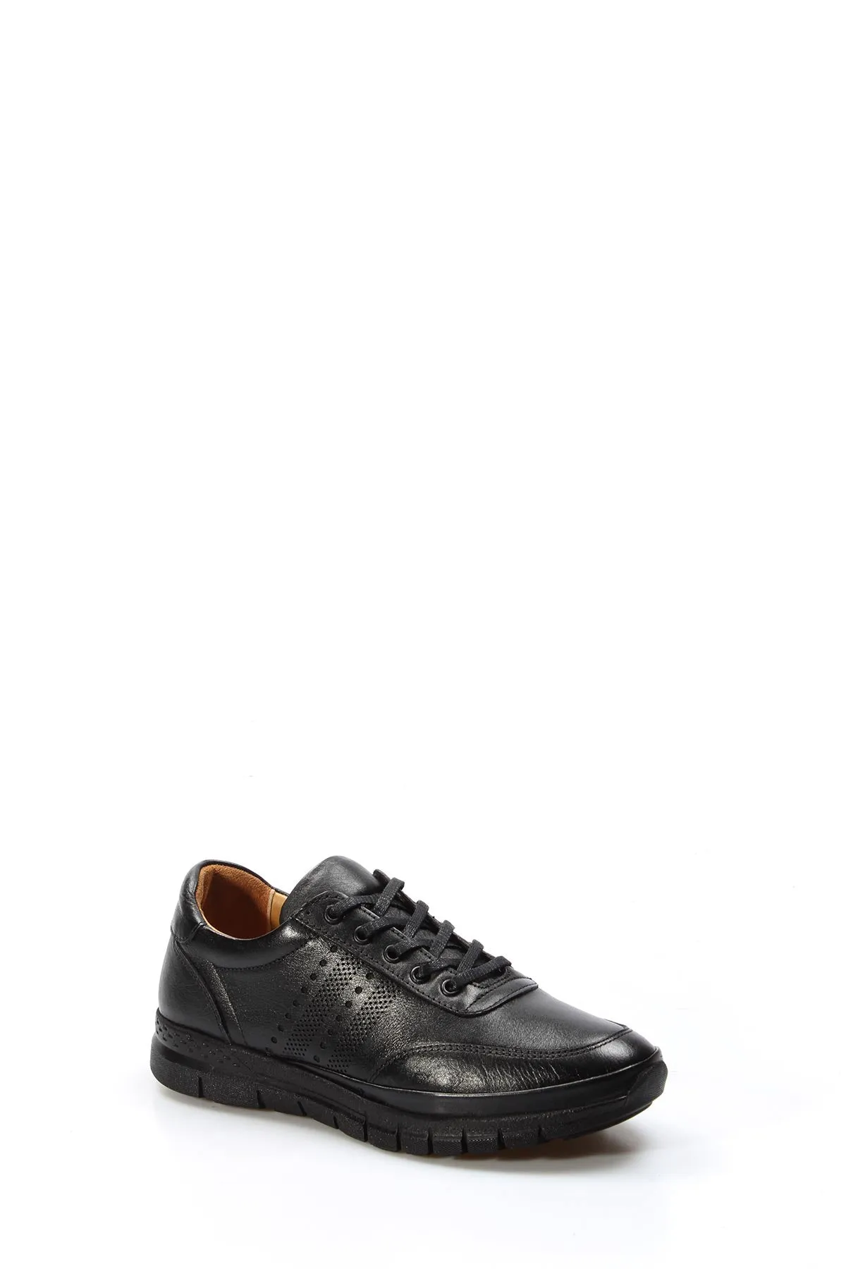 Men's Black Perforated Leather Sneakers with Cushioned Sole - Wessi