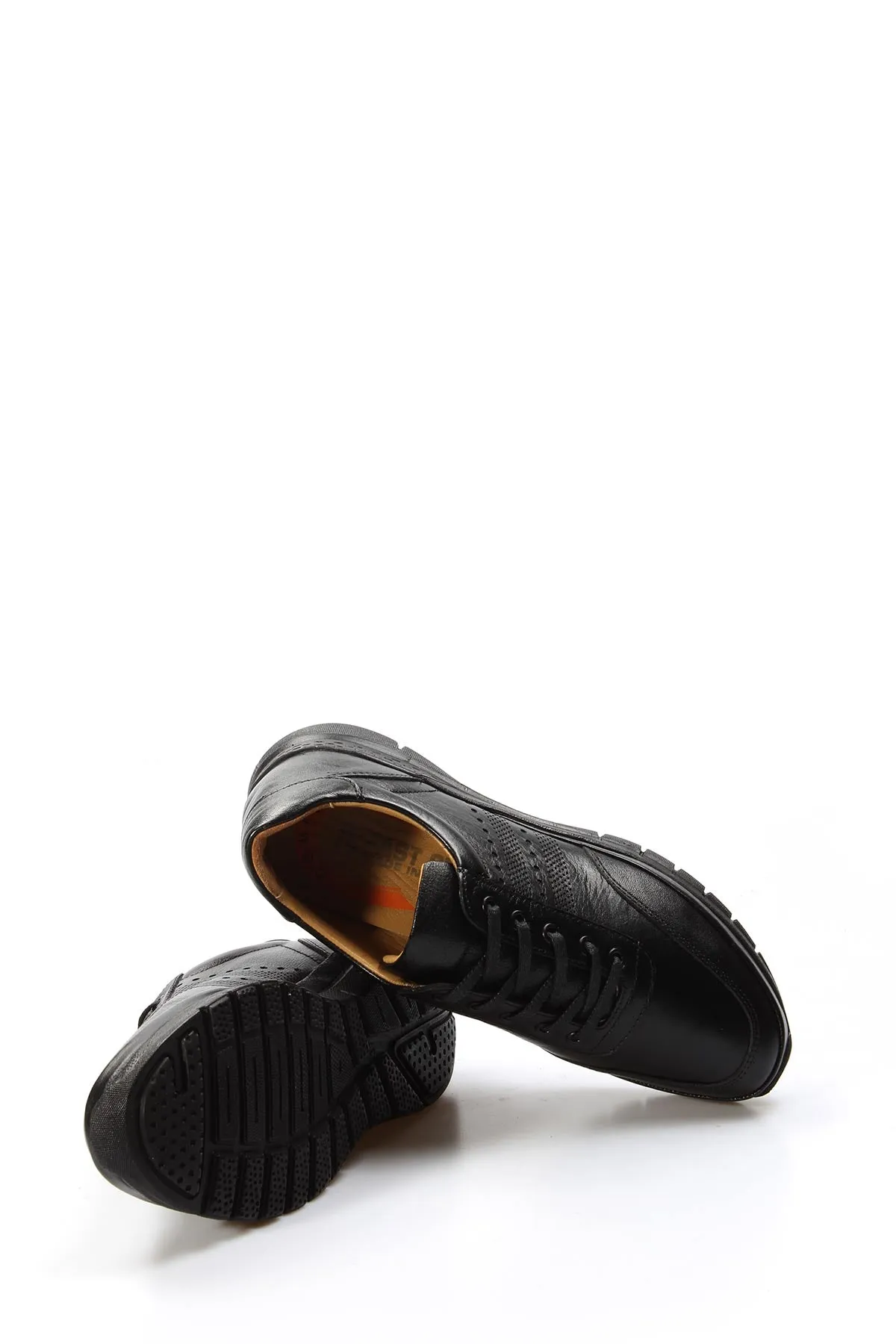 Men's Black Perforated Leather Sneakers with Cushioned Sole - Wessi
