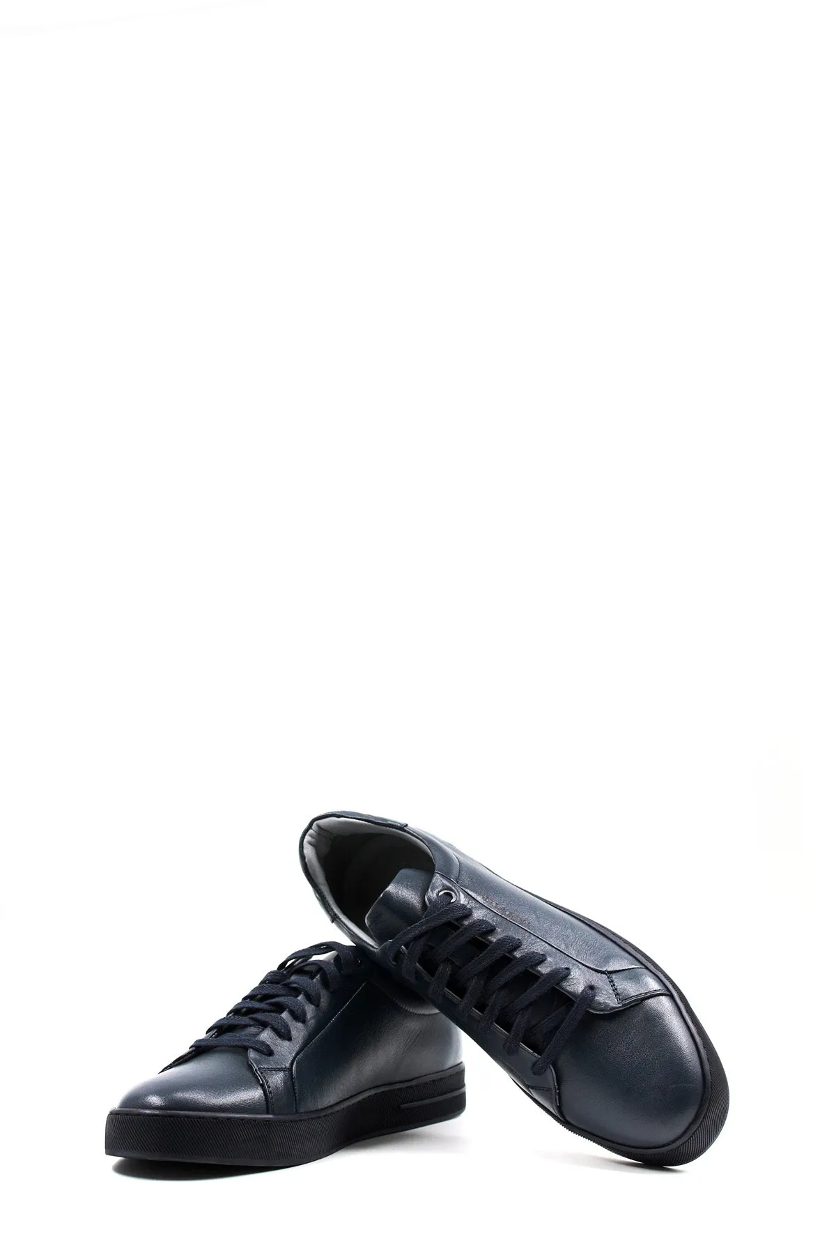 Men's Navy Blue Leather Casual Sneakers - Wessi