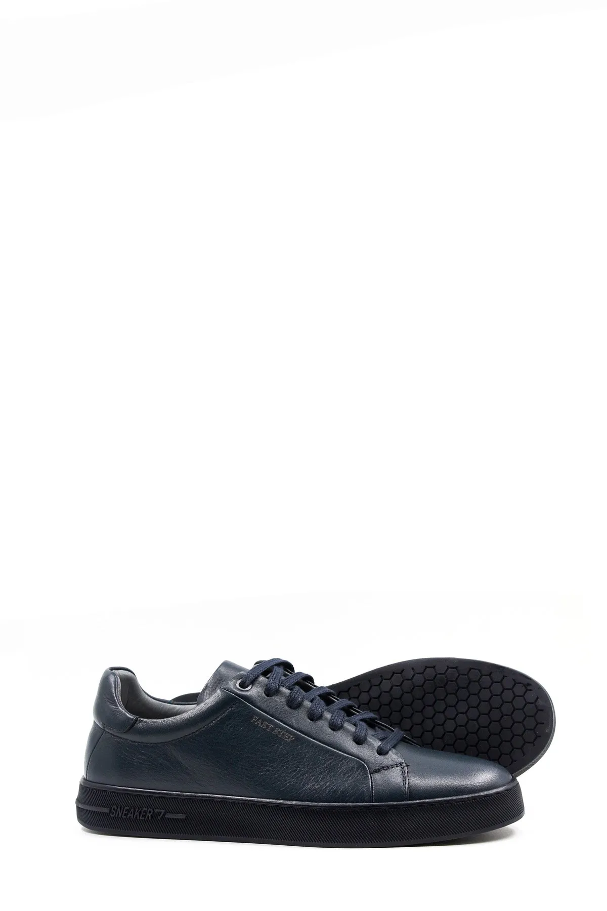 Men's Navy Blue Leather Casual Sneakers - Wessi