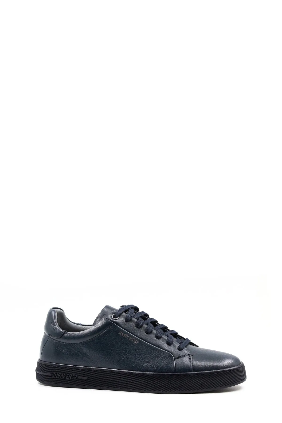 Men's Navy Blue Leather Casual Sneakers - Wessi