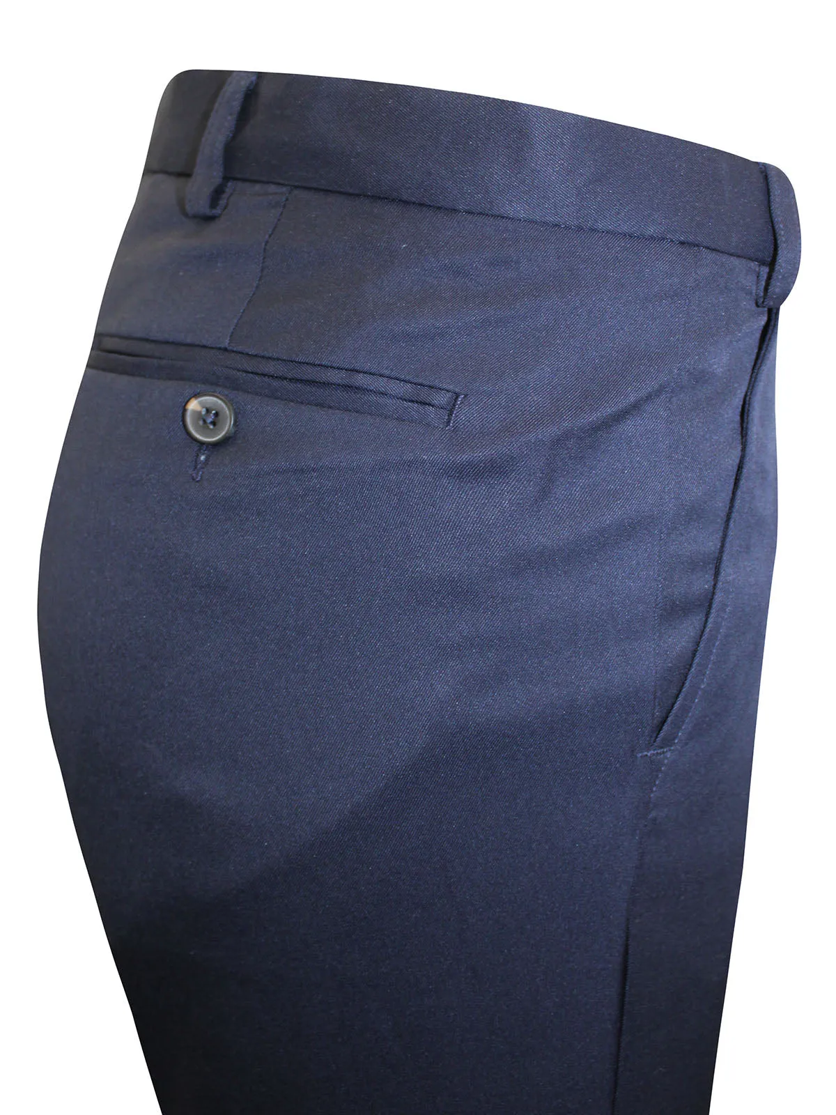 Mens Navy Wool Blend Smart Regular Fit Flat Front Smart Trousers