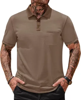 Mens Polo Shirts Casual Color Block Collar Short Sleeve Shirt with Pocket (S-XXL)
