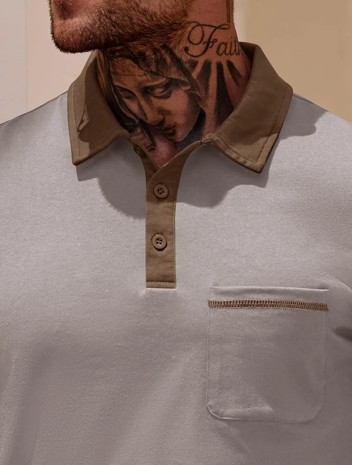 Mens Polo Shirts Casual Color Block Collar Short Sleeve Shirt with Pocket (S-XXL)