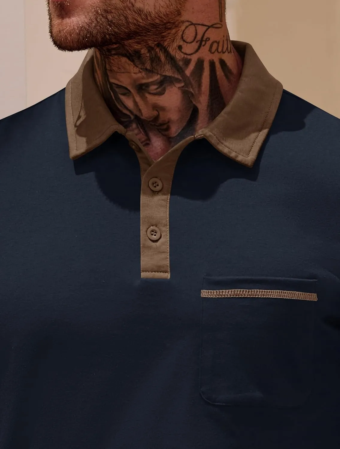 Mens Polo Shirts Casual Color Block Collar Short Sleeve Shirt with Pocket (S-XXL)