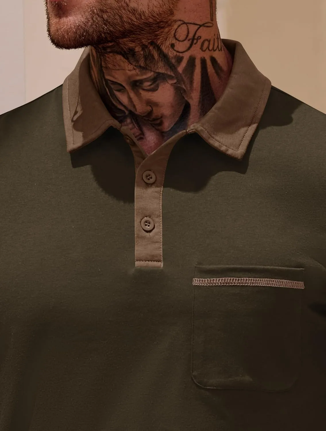 Mens Polo Shirts Casual Color Block Collar Short Sleeve Shirt with Pocket (S-XXL)