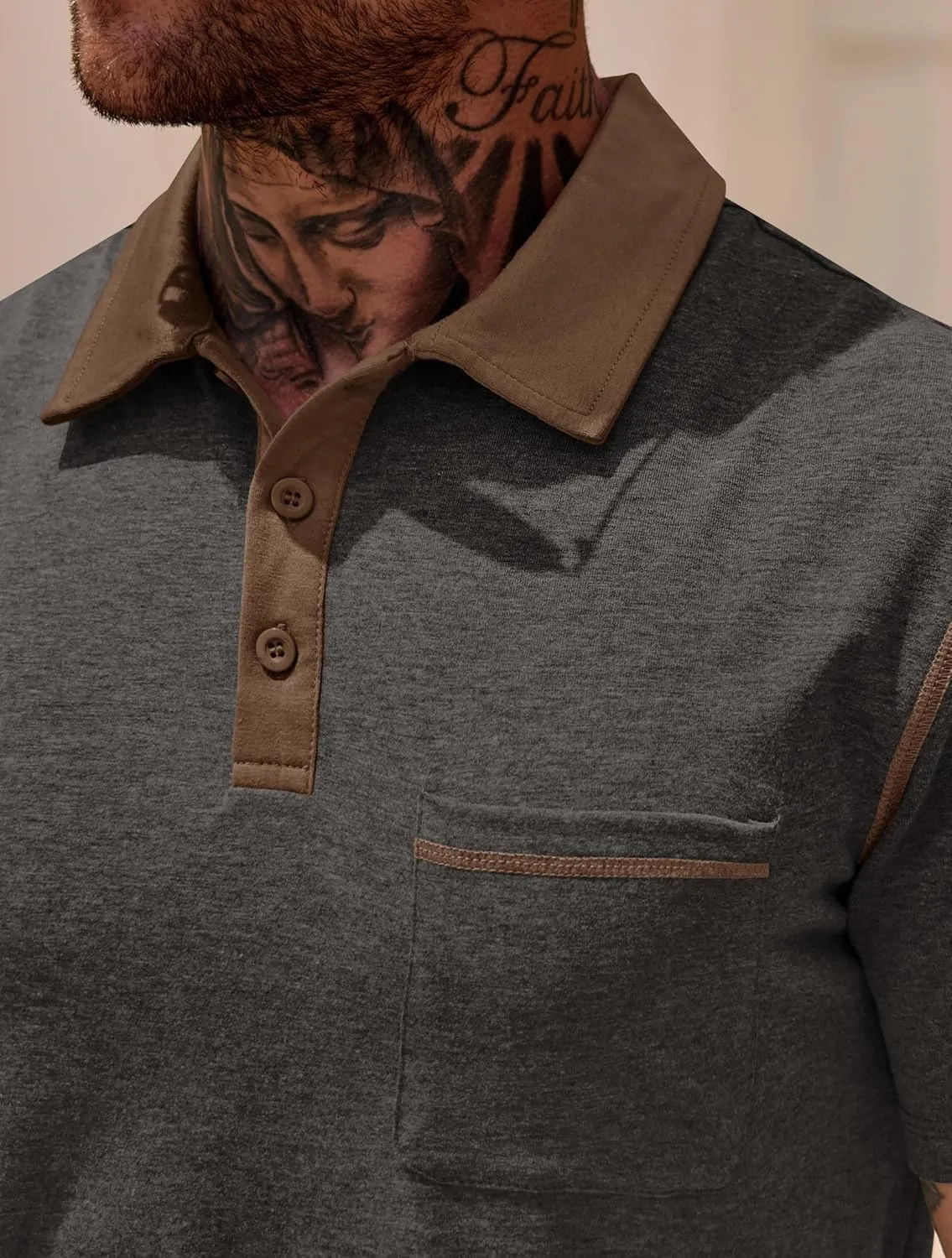 Mens Polo Shirts Casual Color Block Collar Short Sleeve Shirt with Pocket (S-XXL)