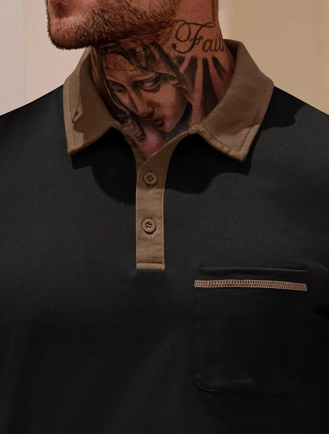 Mens Polo Shirts Casual Color Block Collar Short Sleeve Shirt with Pocket (S-XXL)
