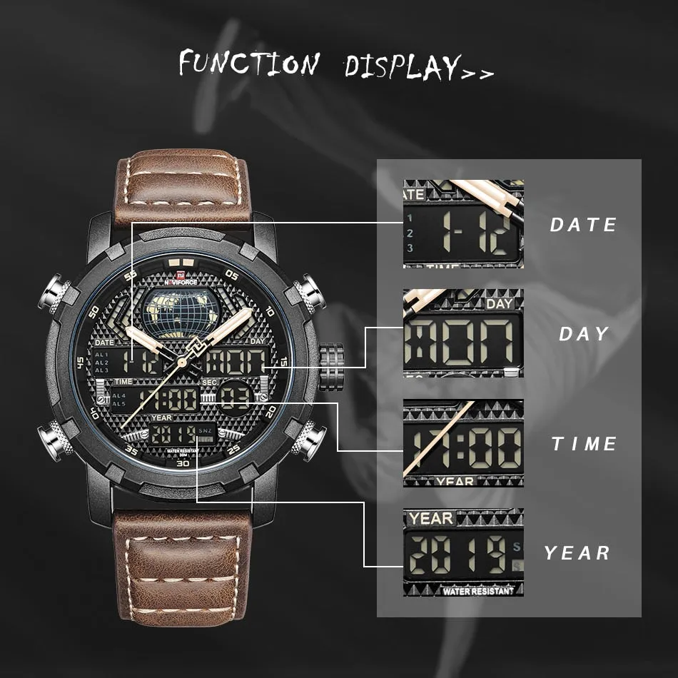 Men's Quartz LED Digital Clock Waterproof Military Wrist Watch
