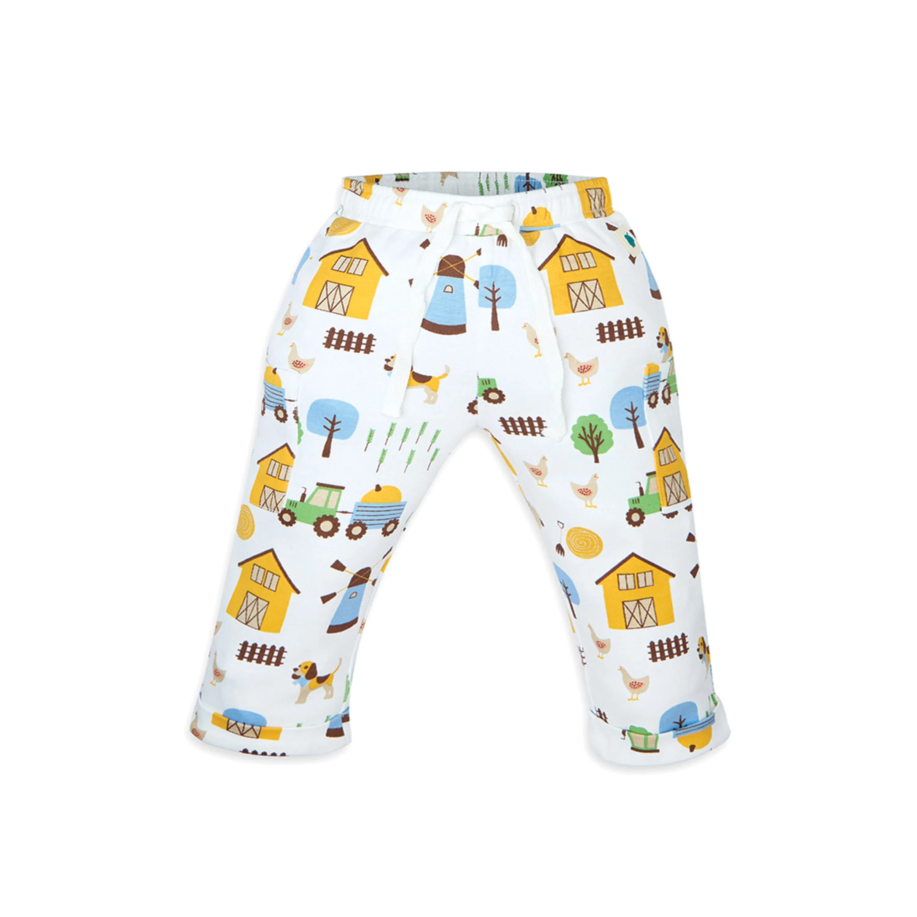 My Milestones Henley Front Open Bio-Wash Tee with Duck Print & Barnyard Print Joggers with Pockets - Blue & White