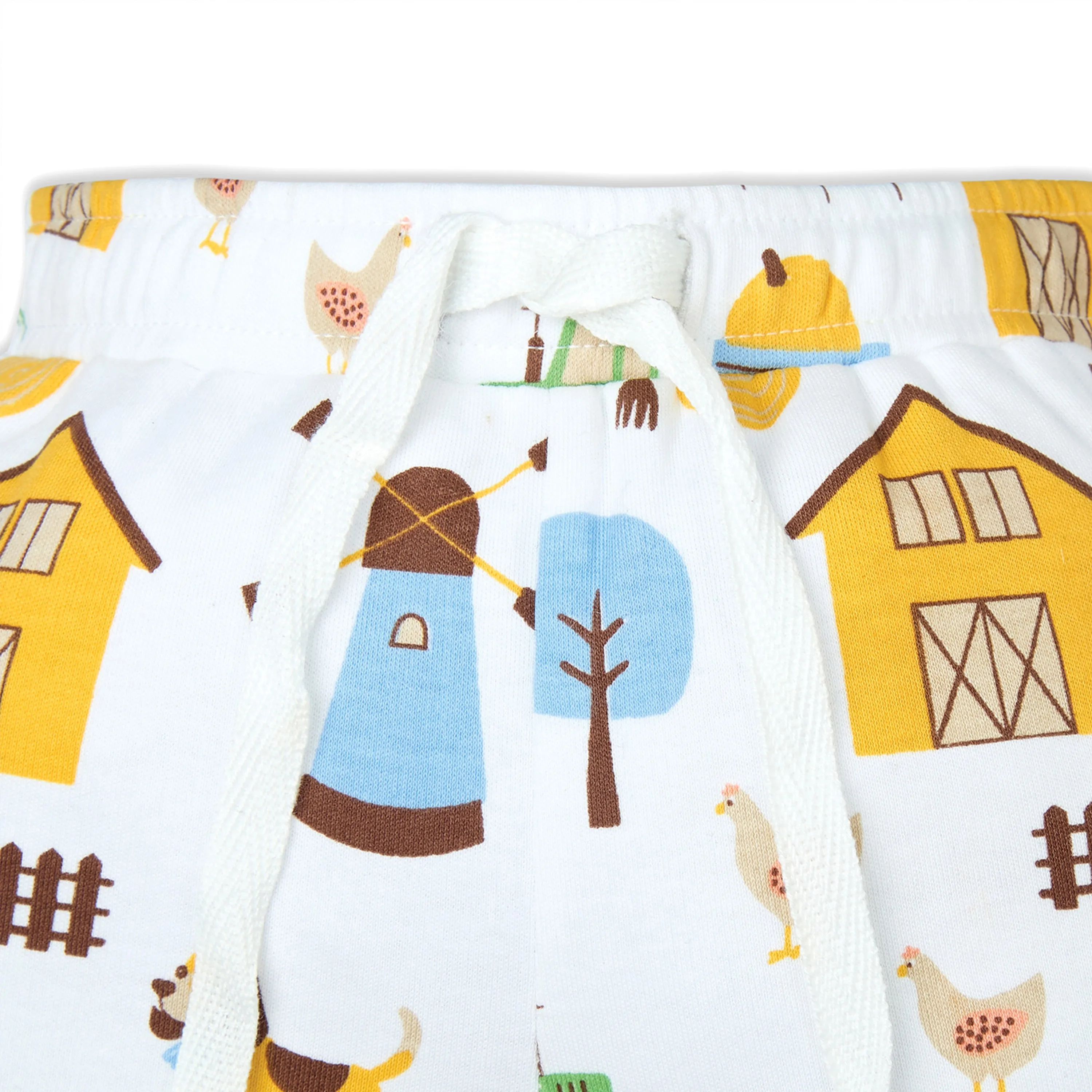 My Milestones Henley Front Open Bio-Wash Tee with Duck Print & Barnyard Print Joggers with Pockets - Blue & White