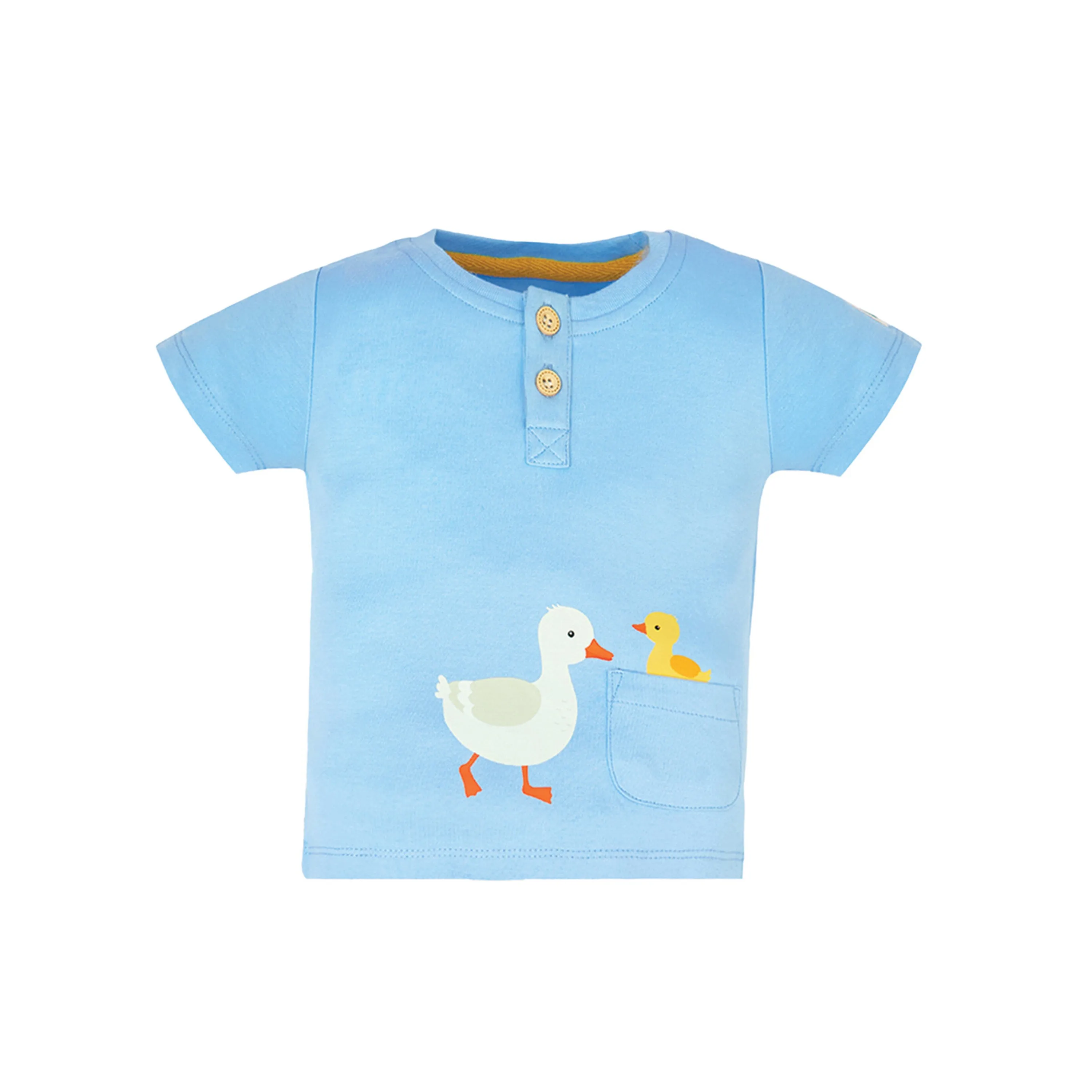 My Milestones Henley Front Open Bio-Wash Tee with Duck Print & Barnyard Print Joggers with Pockets - Blue & White
