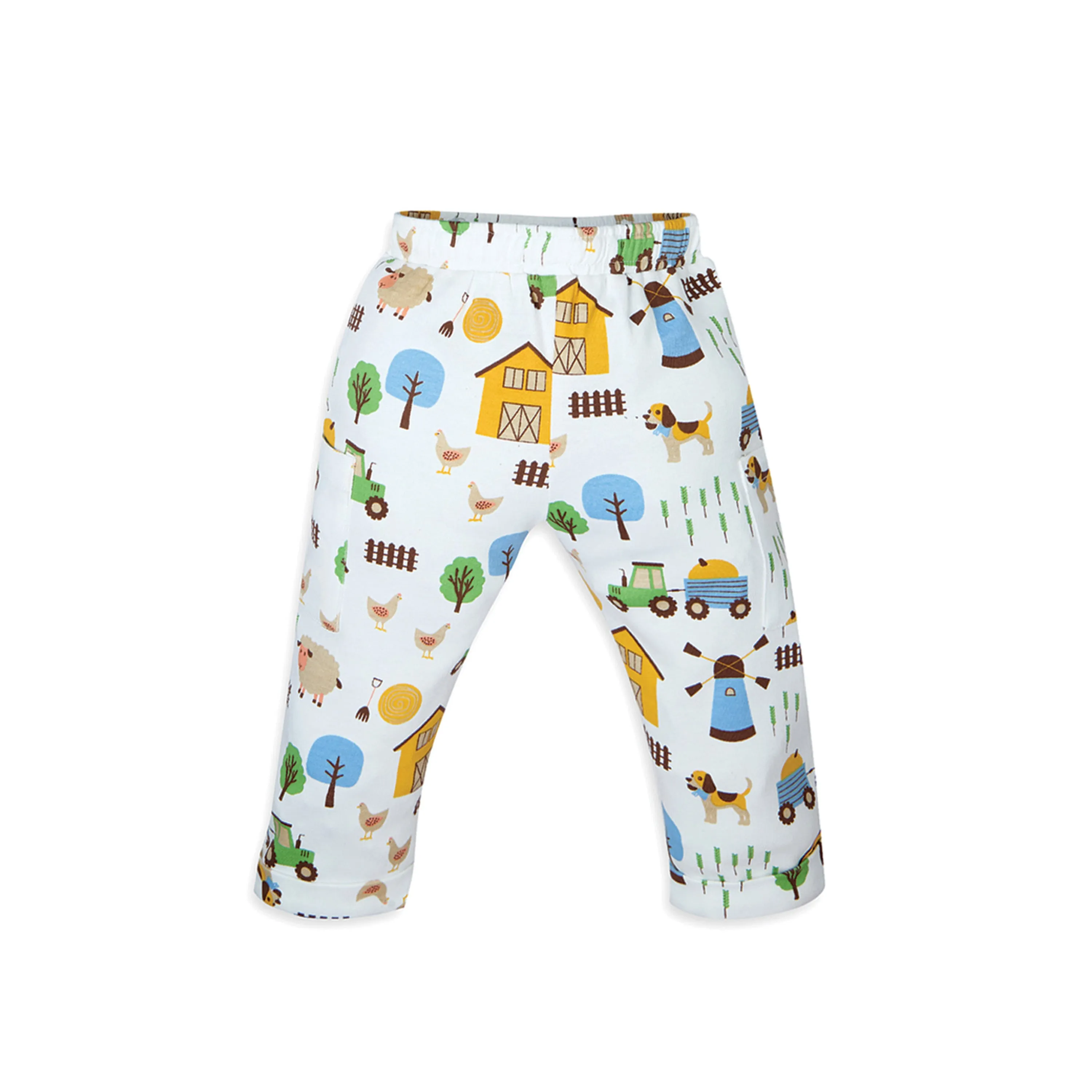My Milestones Henley Front Open Bio-Wash Tee with Duck Print & Barnyard Print Joggers with Pockets - Blue & White