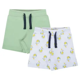 My Milestones Shorts - White Apples / Sage Green- 2 Pc Pack