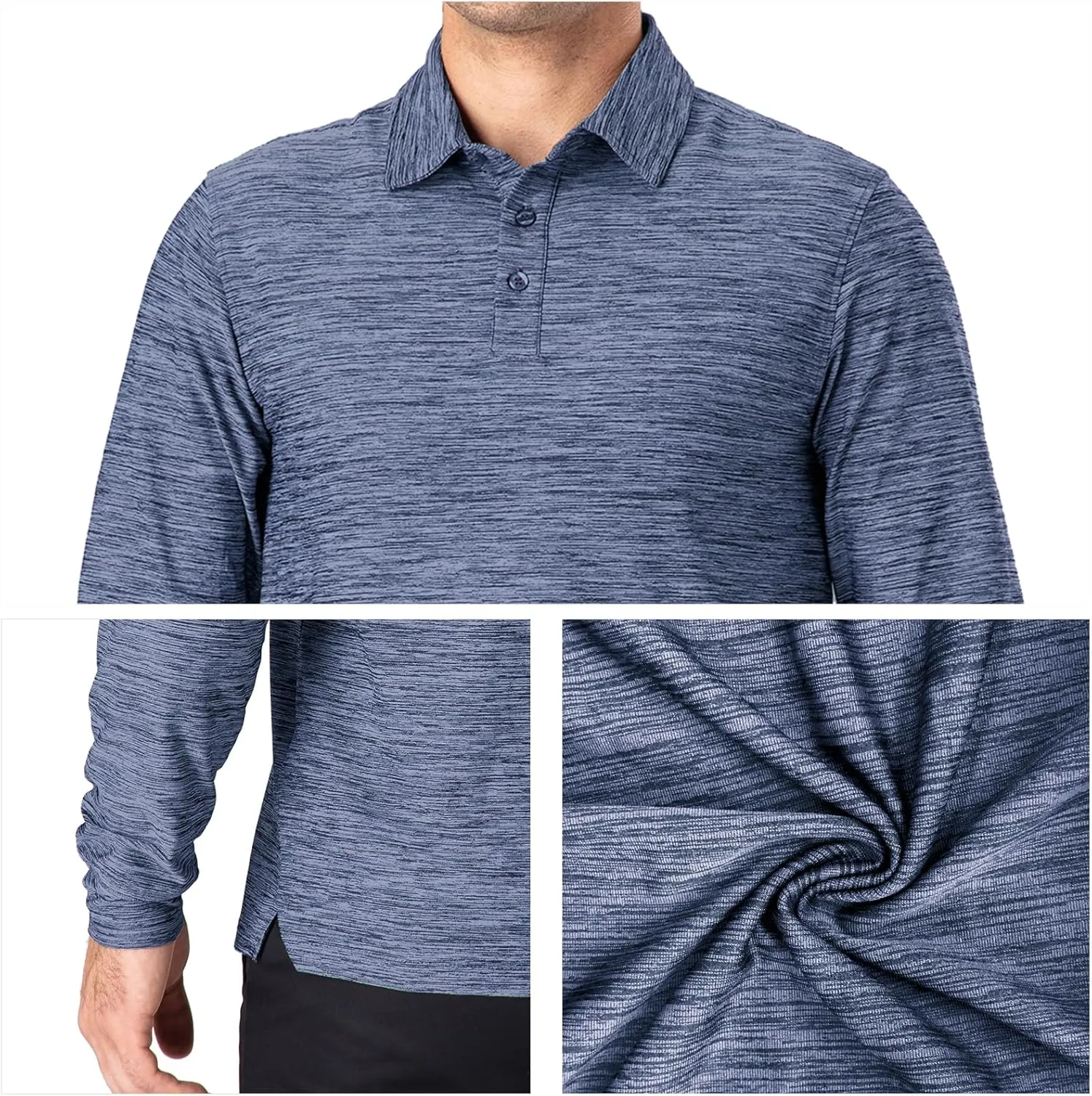 NAVISKIN Men's Polo Shirts Quick Dry Golf Shirts UPF 50 Long and Short Sleeve Moisture Wicking Polo Shirts