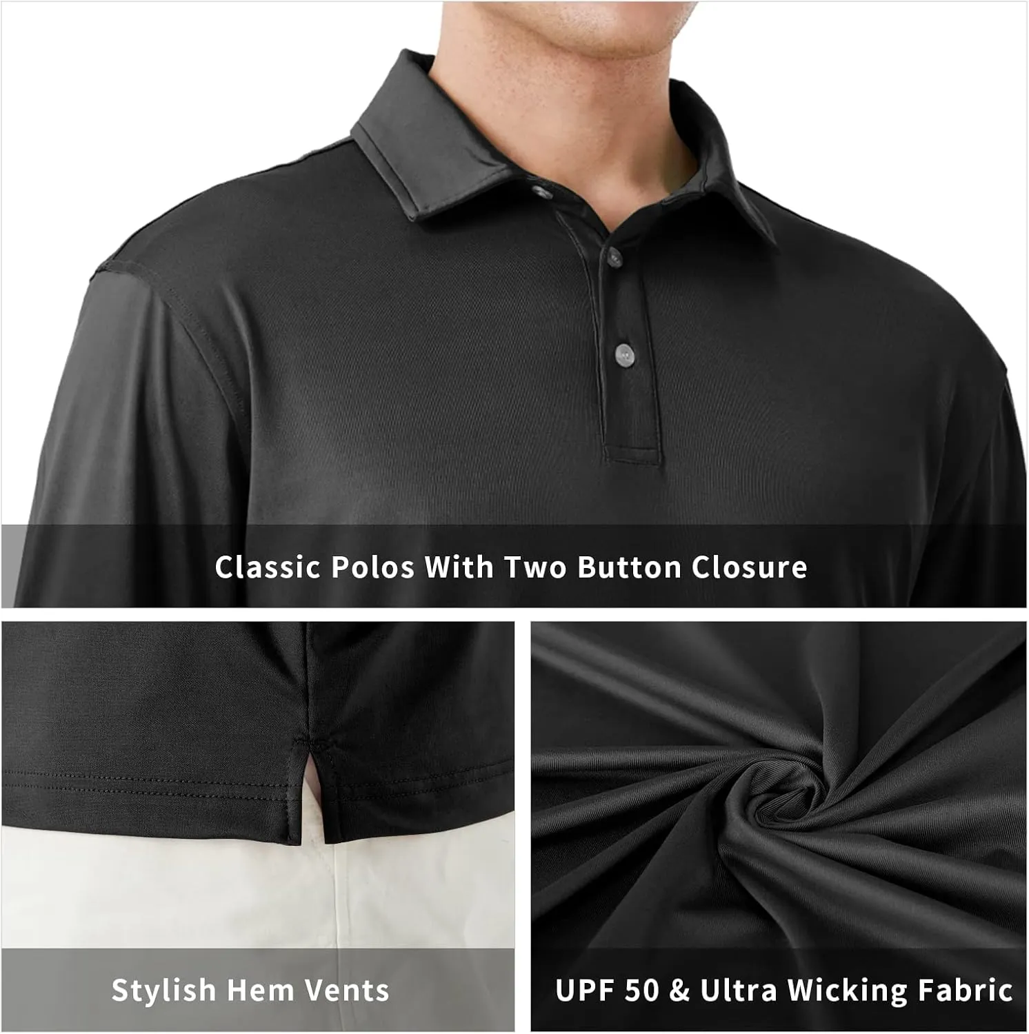 NAVISKIN Men's Polo Shirts Quick Dry Golf Shirts UPF 50 Long and Short Sleeve Moisture Wicking Polo Shirts