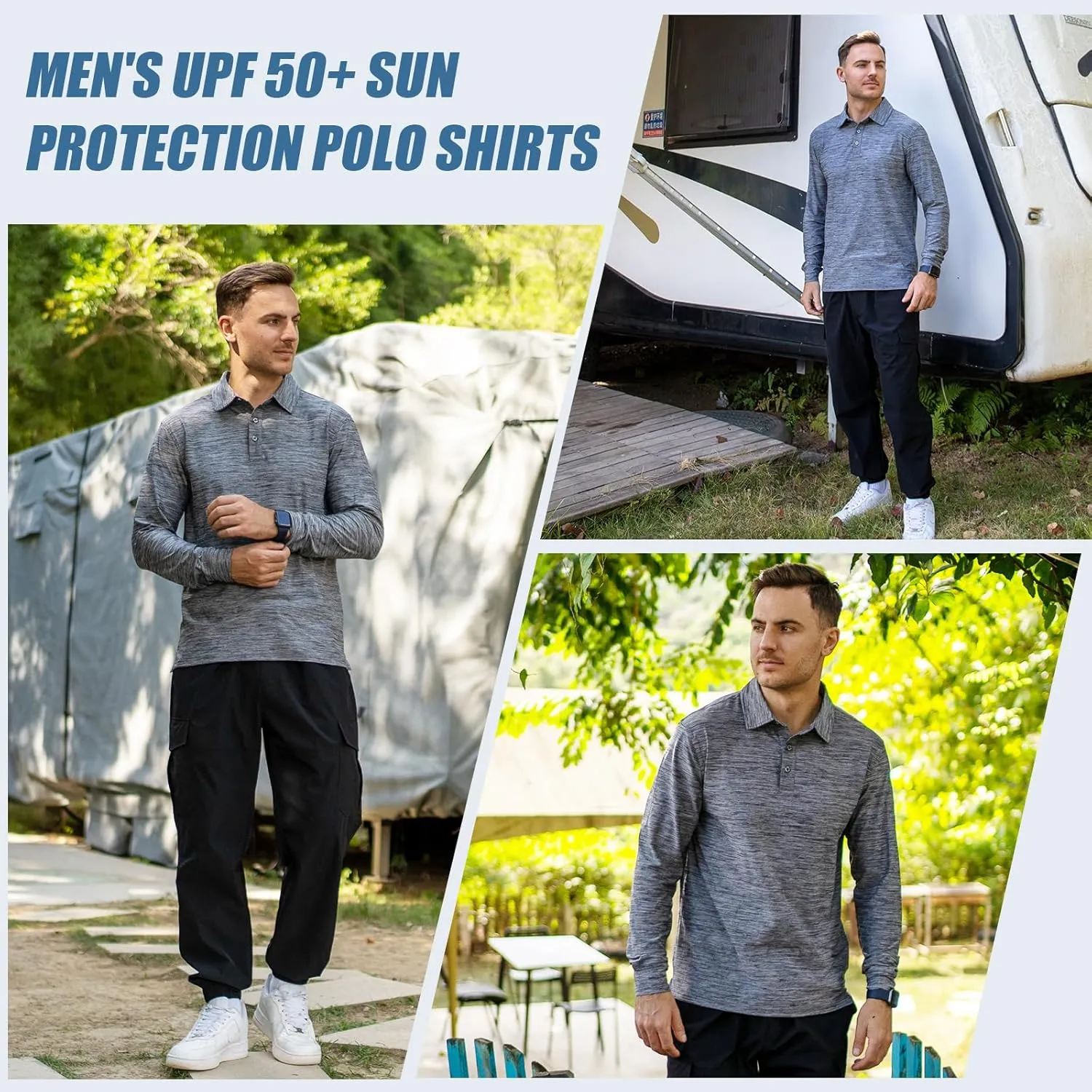 NAVISKIN Men's Polo Shirts Quick Dry Golf Shirts UPF 50 Long and Short Sleeve Moisture Wicking Polo Shirts