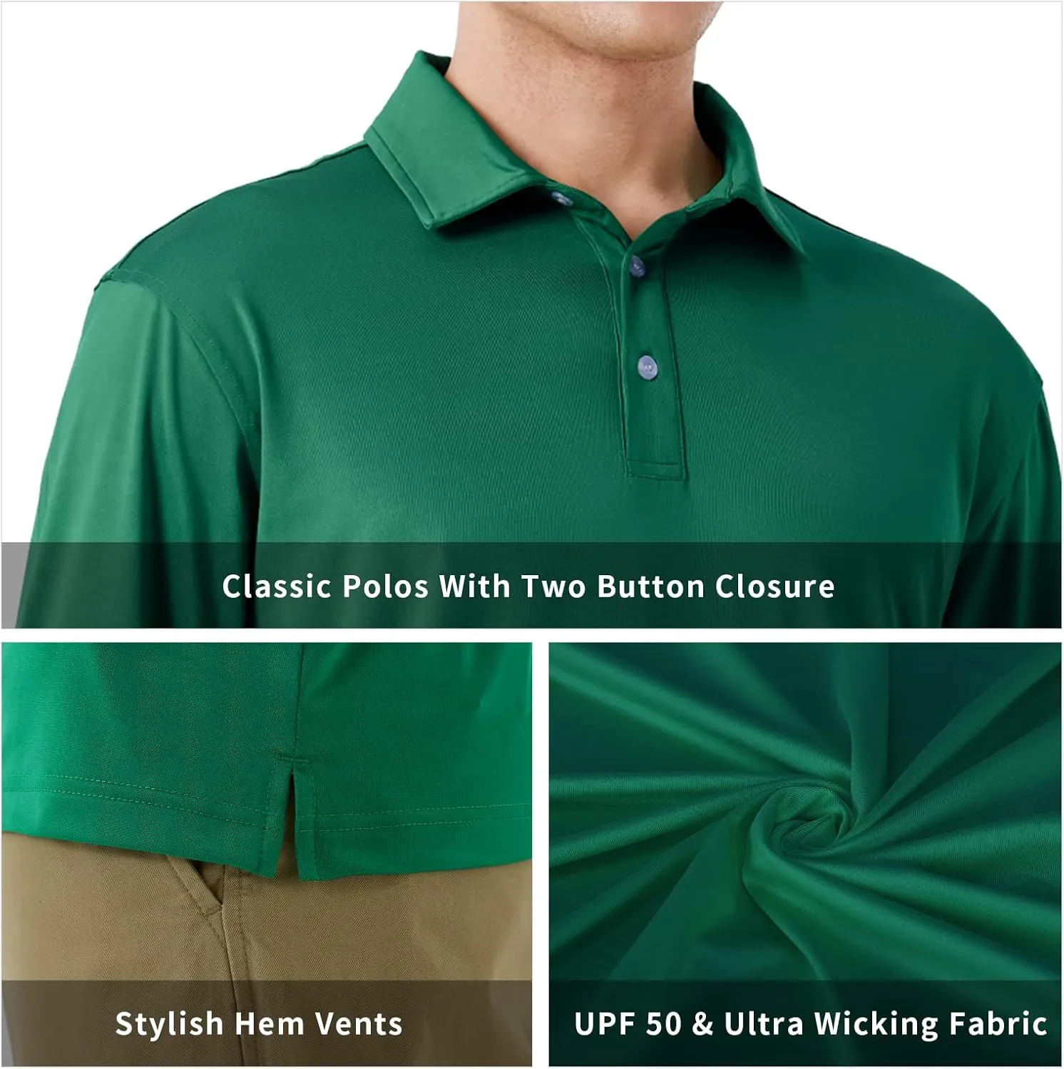 NAVISKIN Men's Polo Shirts Quick Dry Golf Shirts UPF 50 Long and Short Sleeve Moisture Wicking Polo Shirts